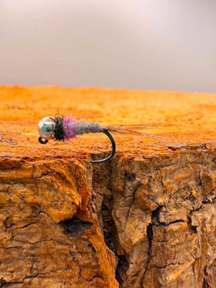 violet and silver bead hares ear jig nymph, add new size 14